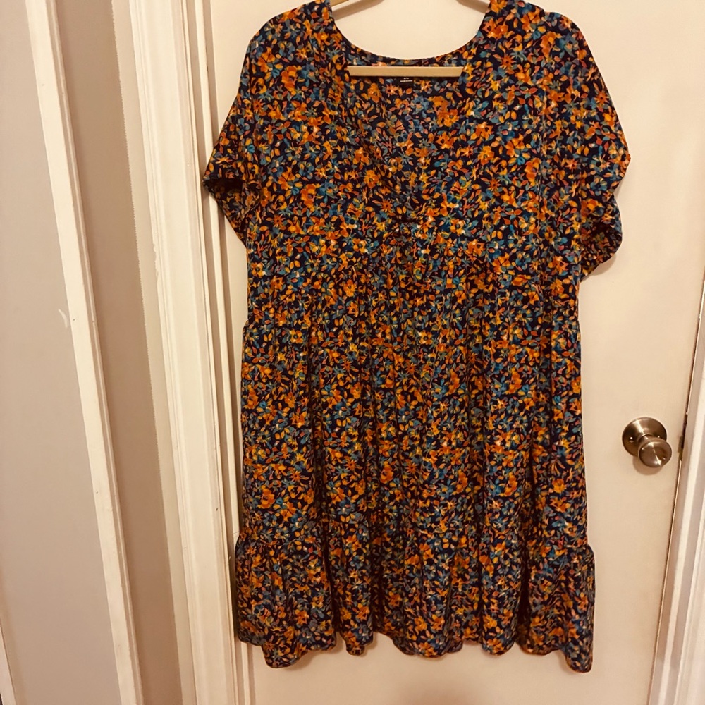 SHEIN Multicolor Floral Print Dress in Navy, Mustard & Teal